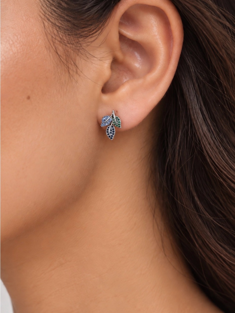 Green and Blue CZ Leaf Studs